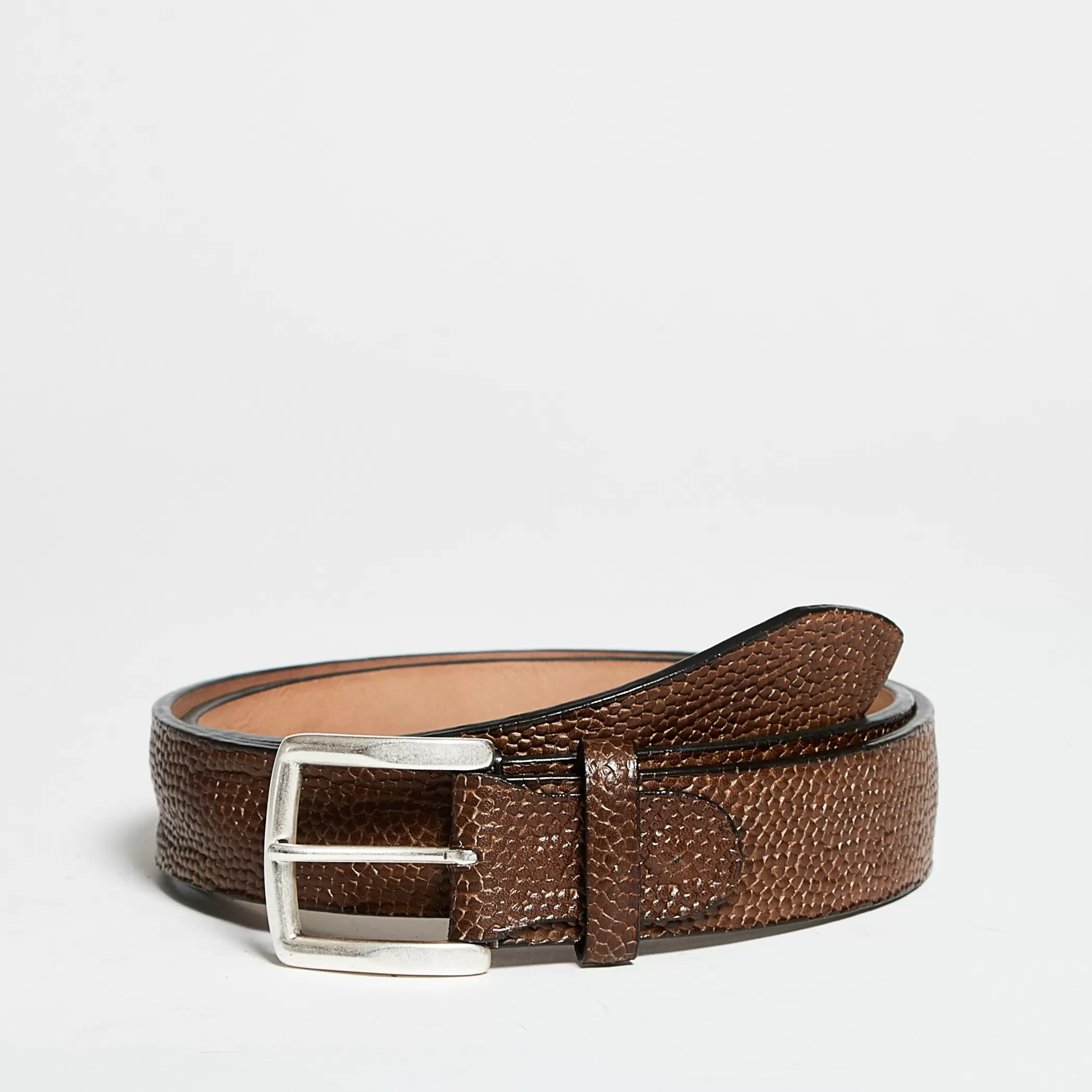 Reptile's House Belts>Baja-Rice Printed Leather Belt Brown