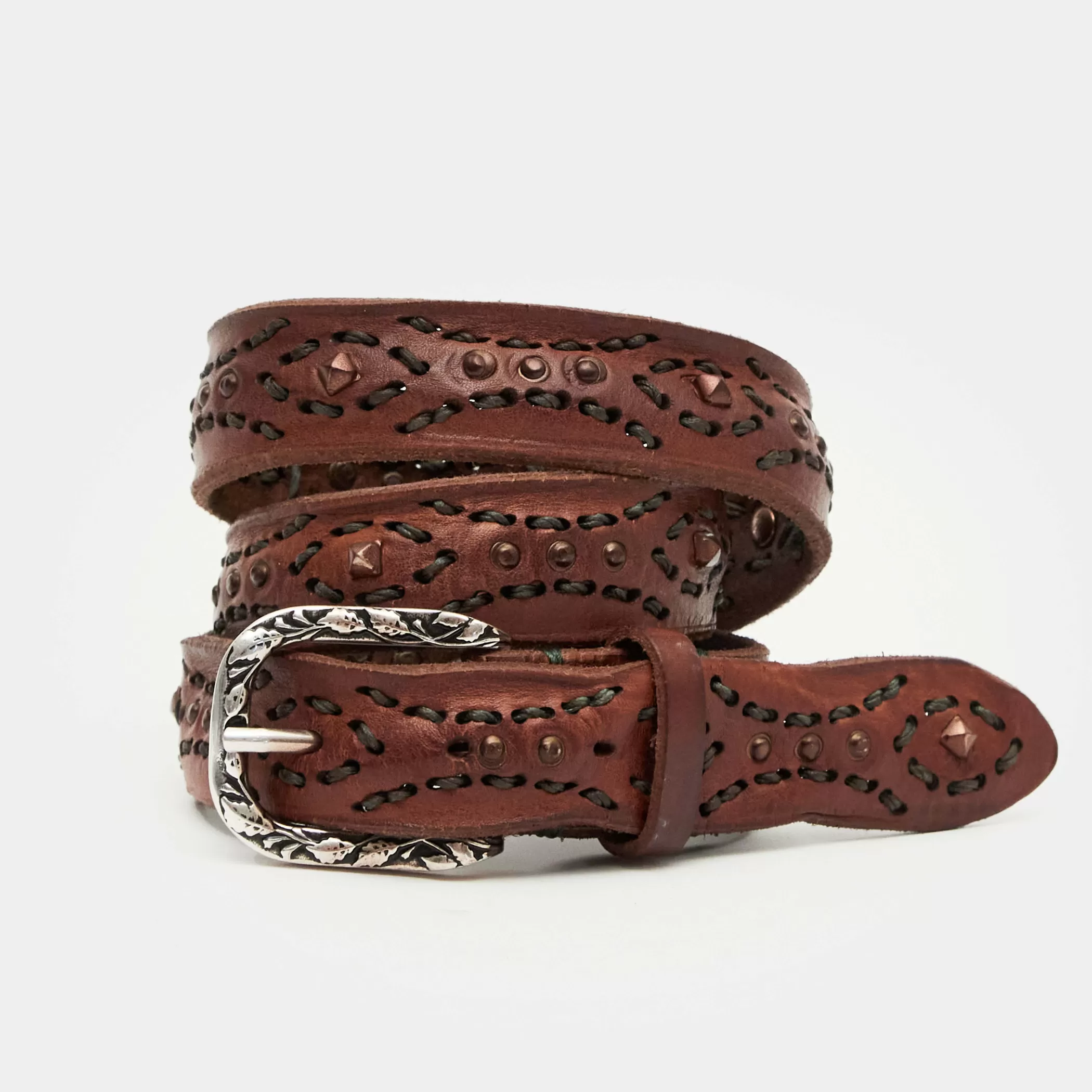 Reptile's House Belts>Diem-Leather Belt With Studs Brown