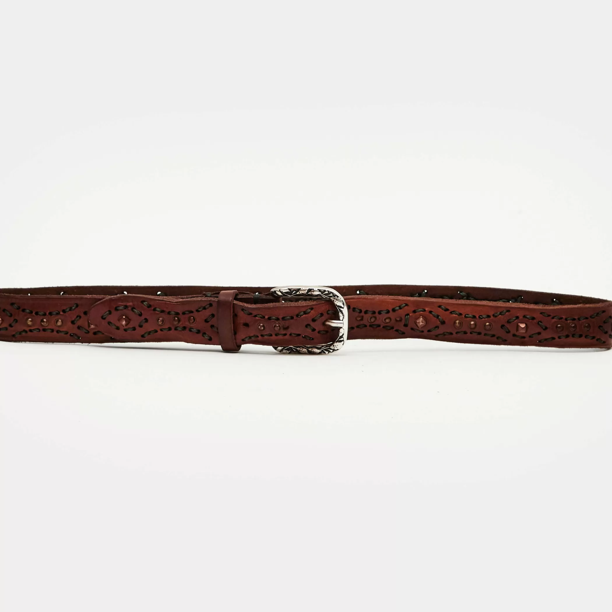 Reptile's House Belts>Diem-Leather Belt With Studs Brown