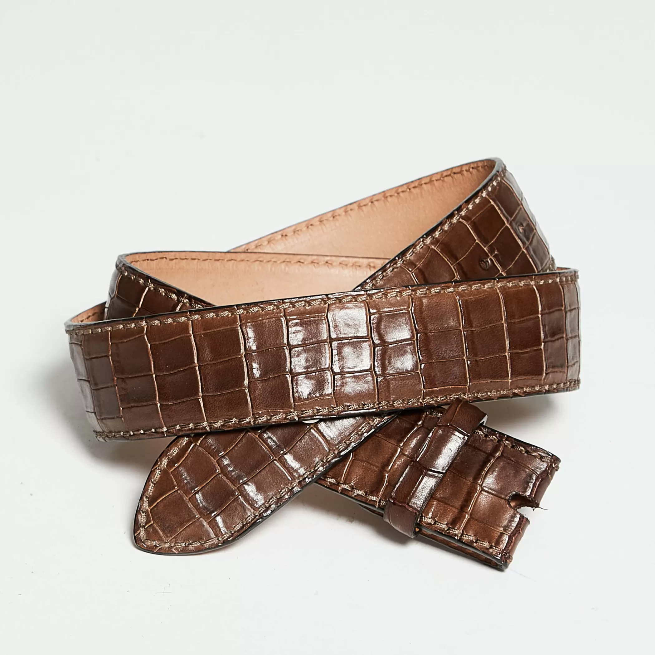 Reptile's House Belts>Synapse-Printed Crocodile Belt Brown