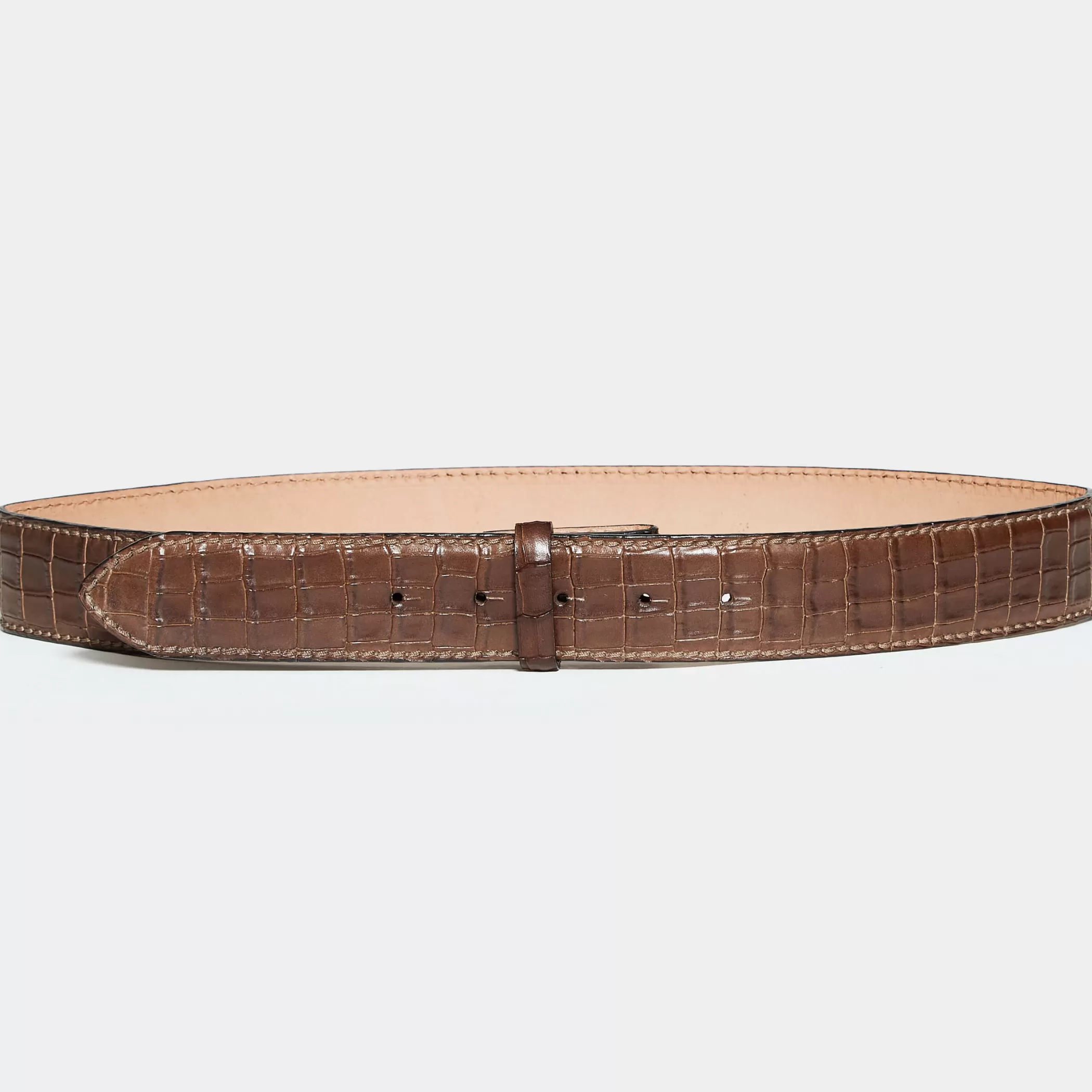 Reptile's House Belts>Synapse-Printed Crocodile Belt Brown